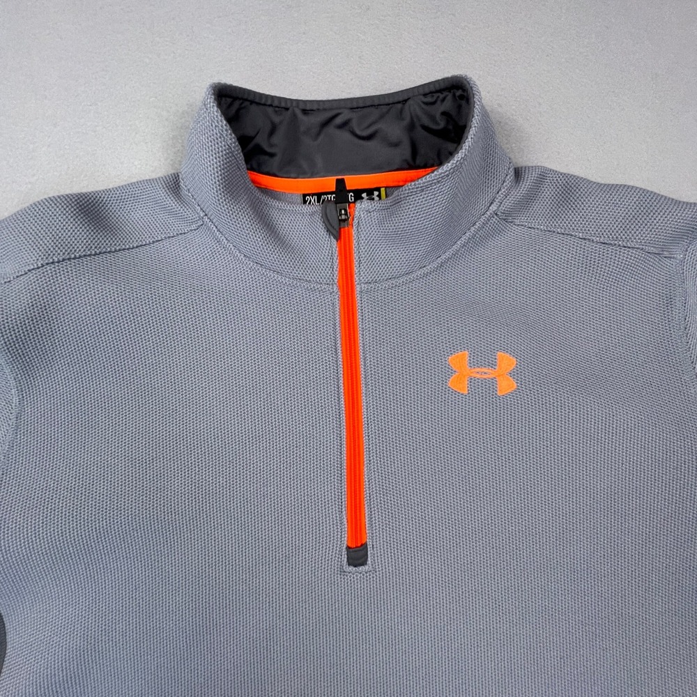 Under Armour Quarter Zip Pullover Mens 2XL Grey Orange Athletic Fleece Gym Top - Picture 9 of 15
